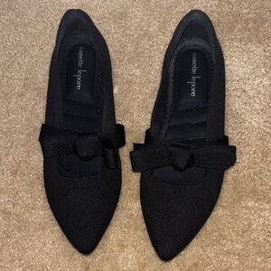 Nanette Lepore Black Pointed Knit Bow Slip-On Flats